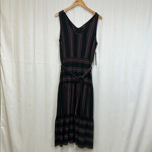 Tribal Black and Pink Striped Maxi Dress